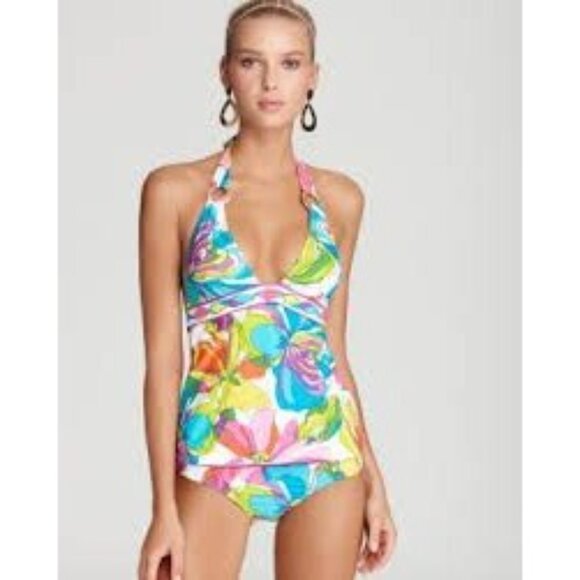 Trina Turk Women's Kaleidoscope Floral Print Halter Tankini Top Size 8 2585 - Picture 2 of 10